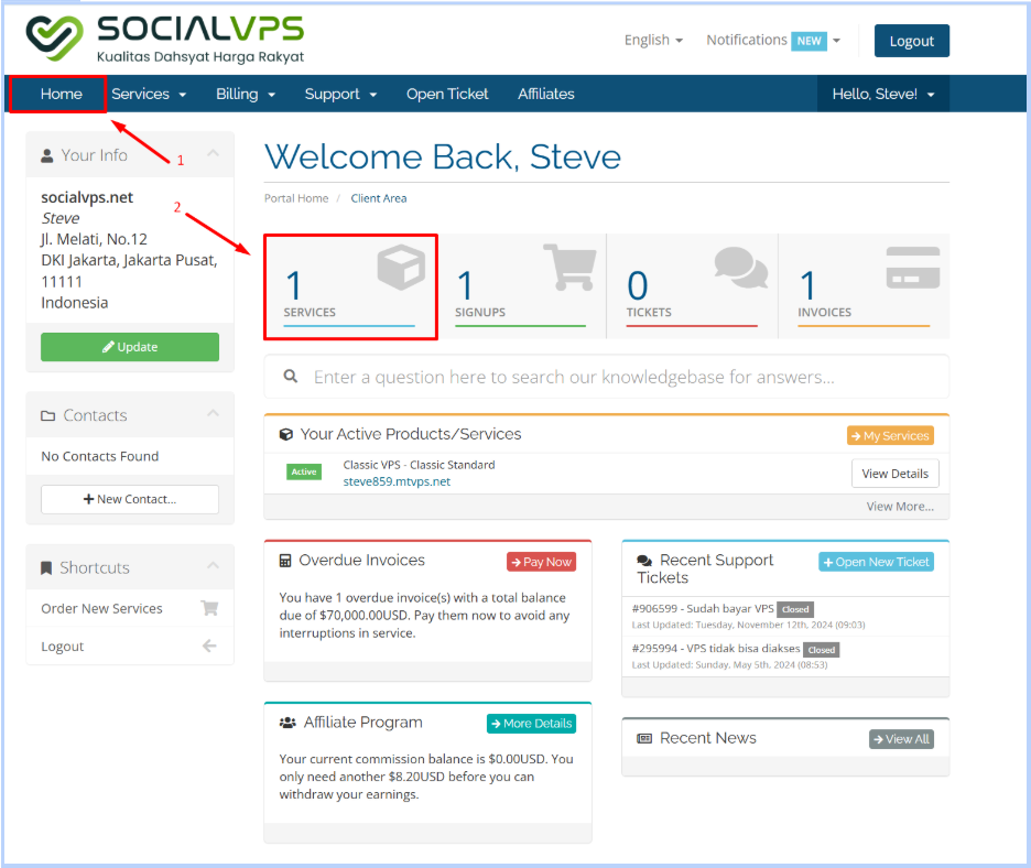 Anmeldung beim Client Area - SocialVPS Anmeldung im Kundenbereich