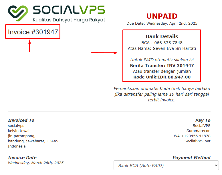 Pagar la factura - SocialVPS Pagar la factura