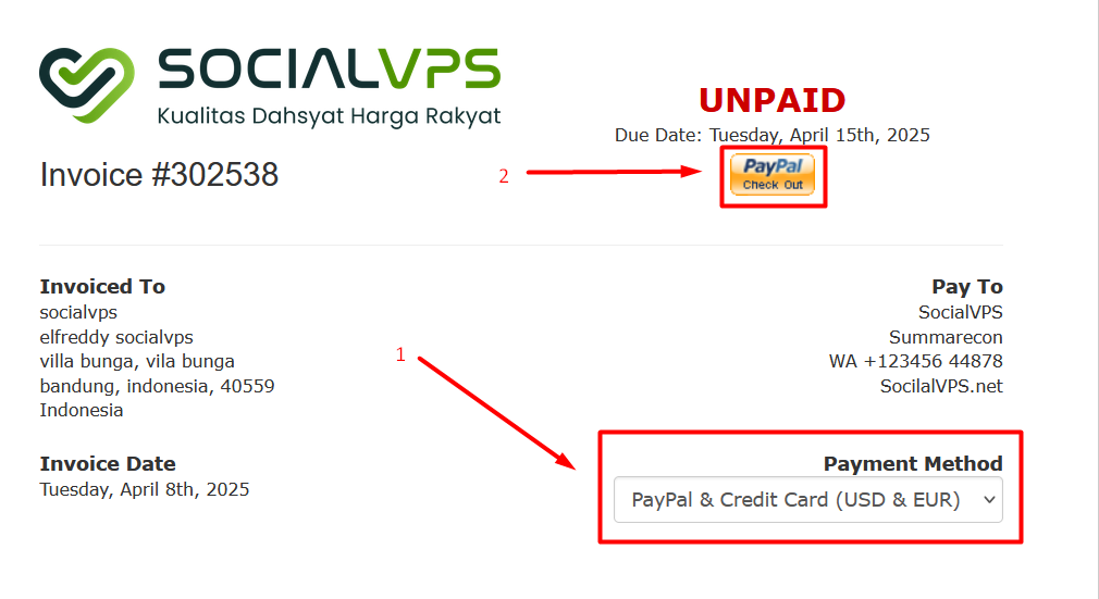 Elija Pago PayPal - SocialVPS Seleccione Pago PayPal