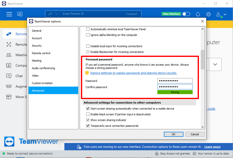 Establezca su contraseña permanente en TeamViewer - SocialVPS Establezca su contraseña permanente en TeamViewer